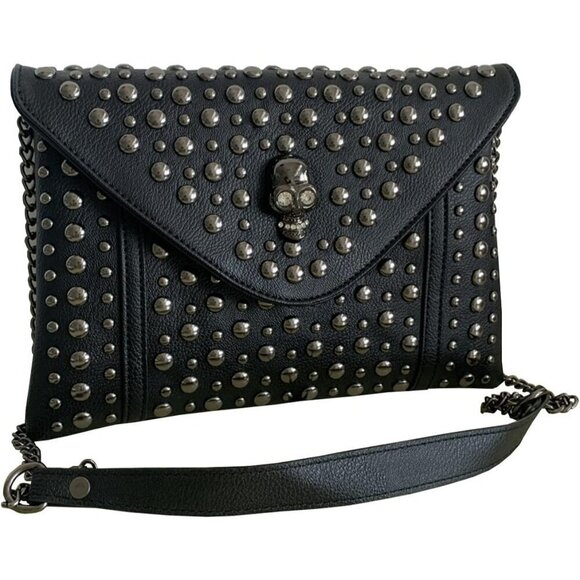 ✨FiveloveTwo Women Black Rivet Chain Leather Satchel Clutch Handle Shoulder Bag